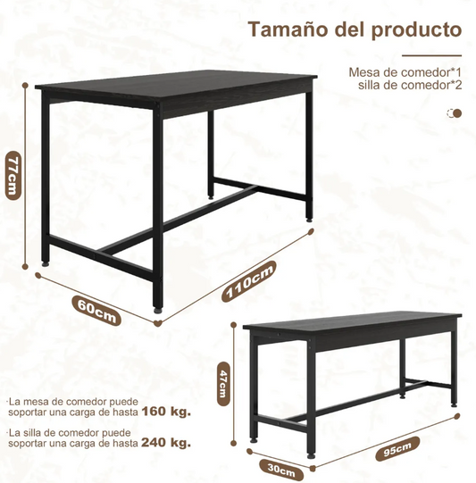 Conjunto De Comedor Rectangular Con 2 Bancos Para 4 Personas