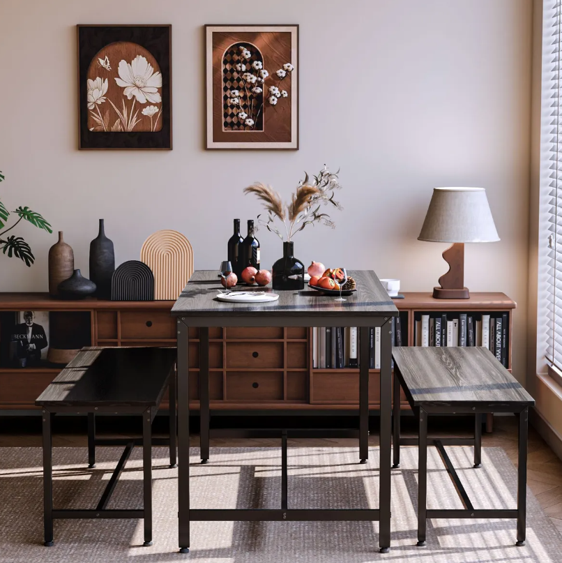 Conjunto De Comedor Rectangular Con 2 Bancos Para 4 Personas