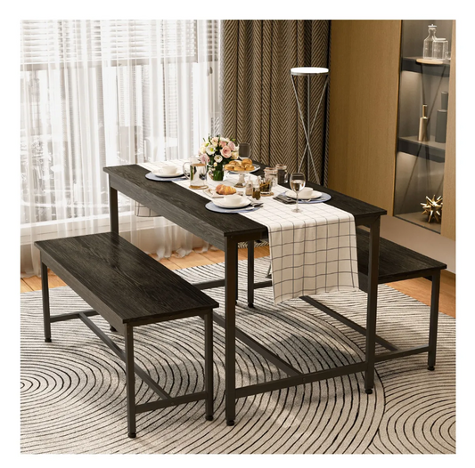Conjunto De Comedor Rectangular Con 2 Bancos Para 4 Personas