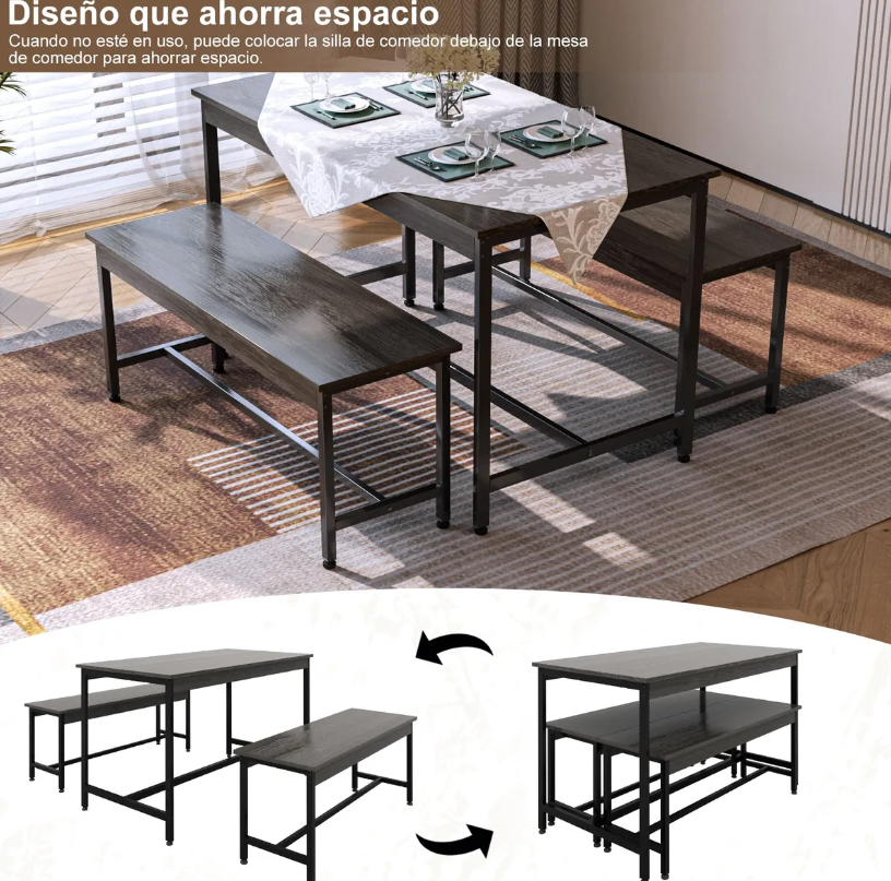 Conjunto De Comedor Rectangular Con 2 Bancos Para 4 Personas